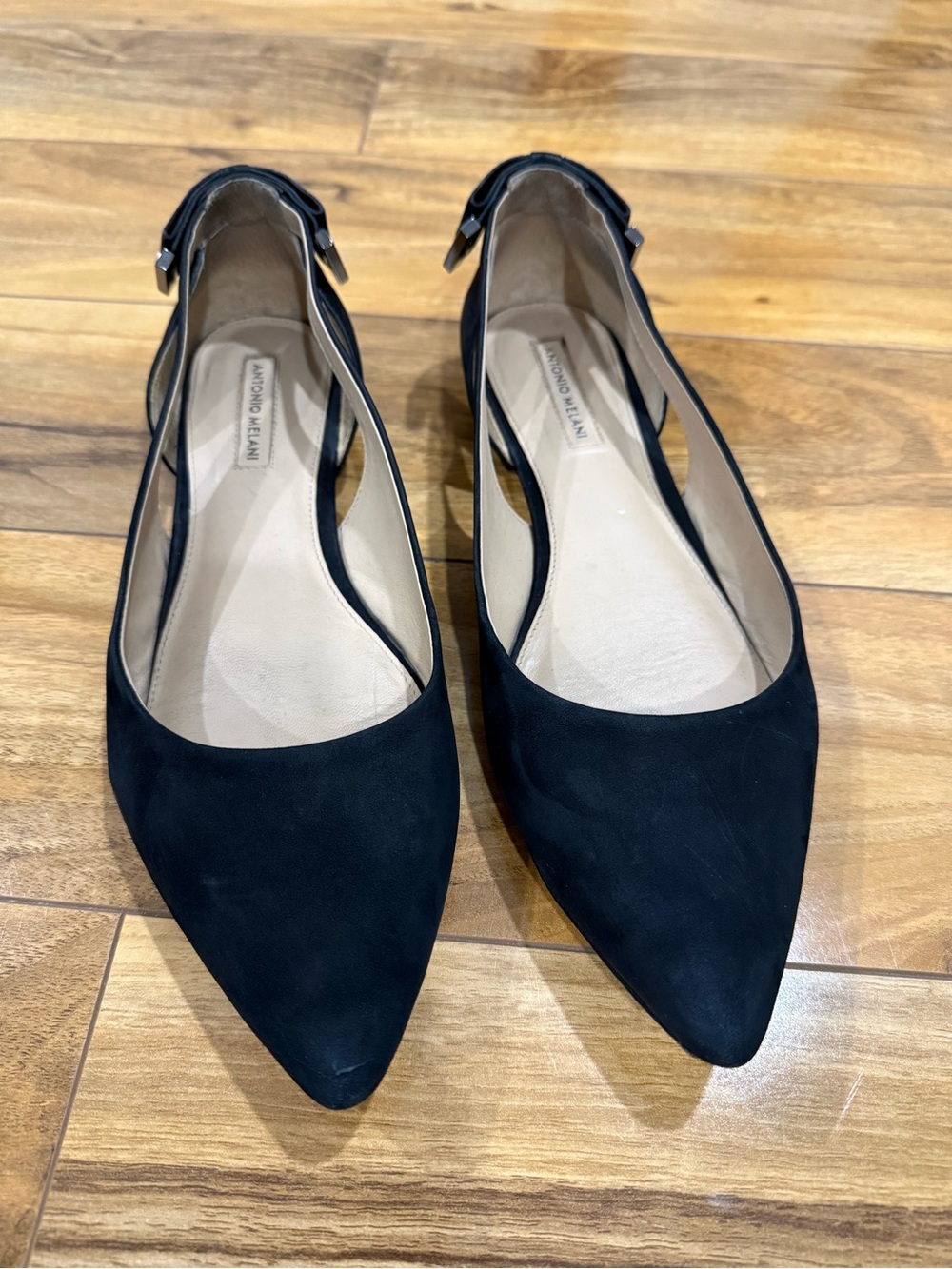 ANTONIO MELANI Black Pointed-Toe Ankle Tie Flats